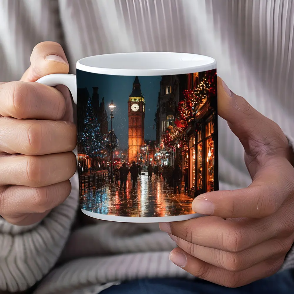 Big Ben London Christmas Night Rainy Street – Mugs