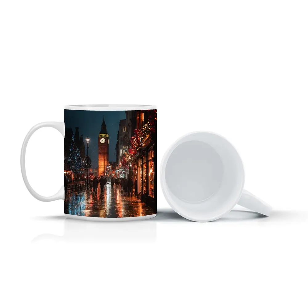 Big Ben London Christmas Night Rainy Street – Mugs