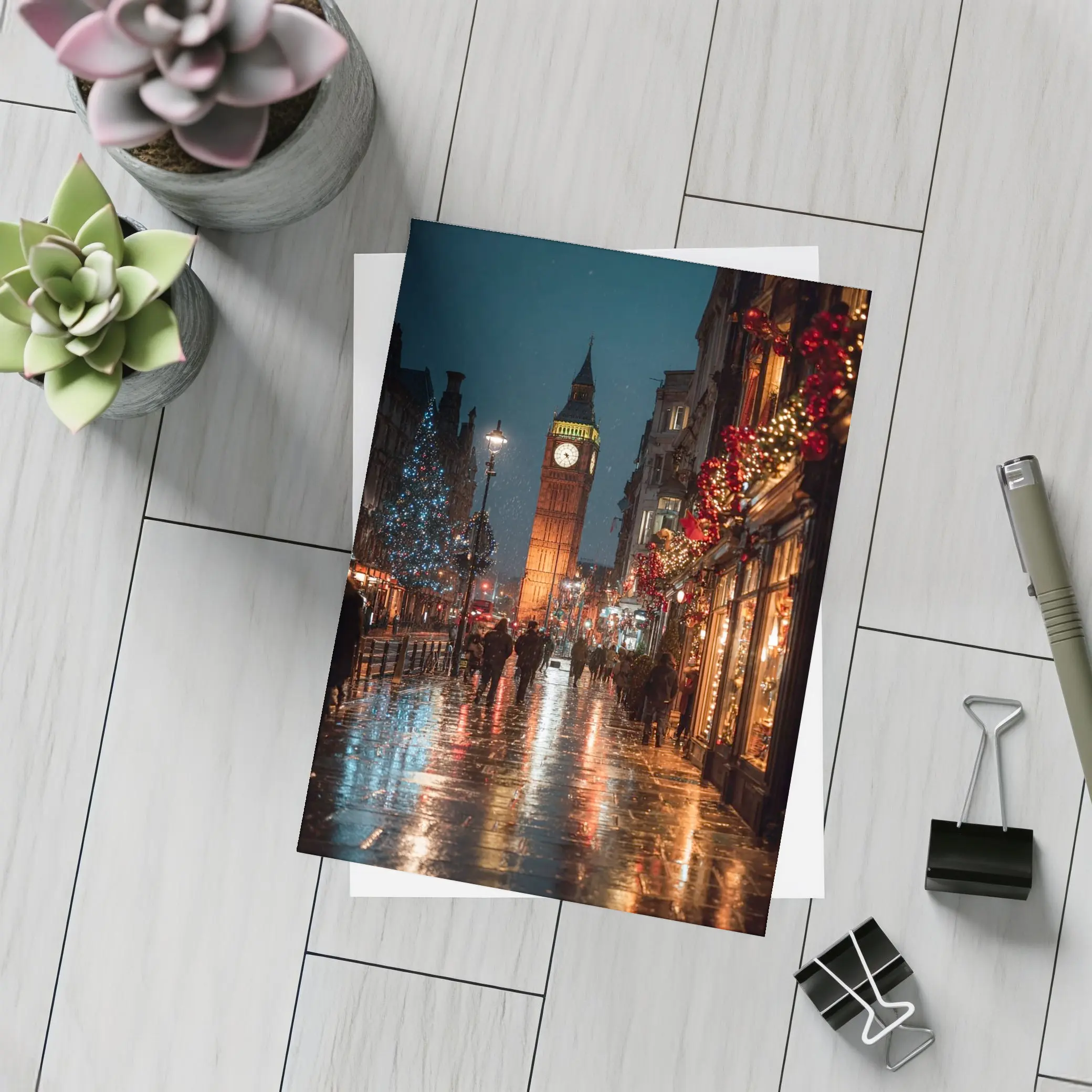 Big Ben London Christmas Night Rainy Street – Postcards