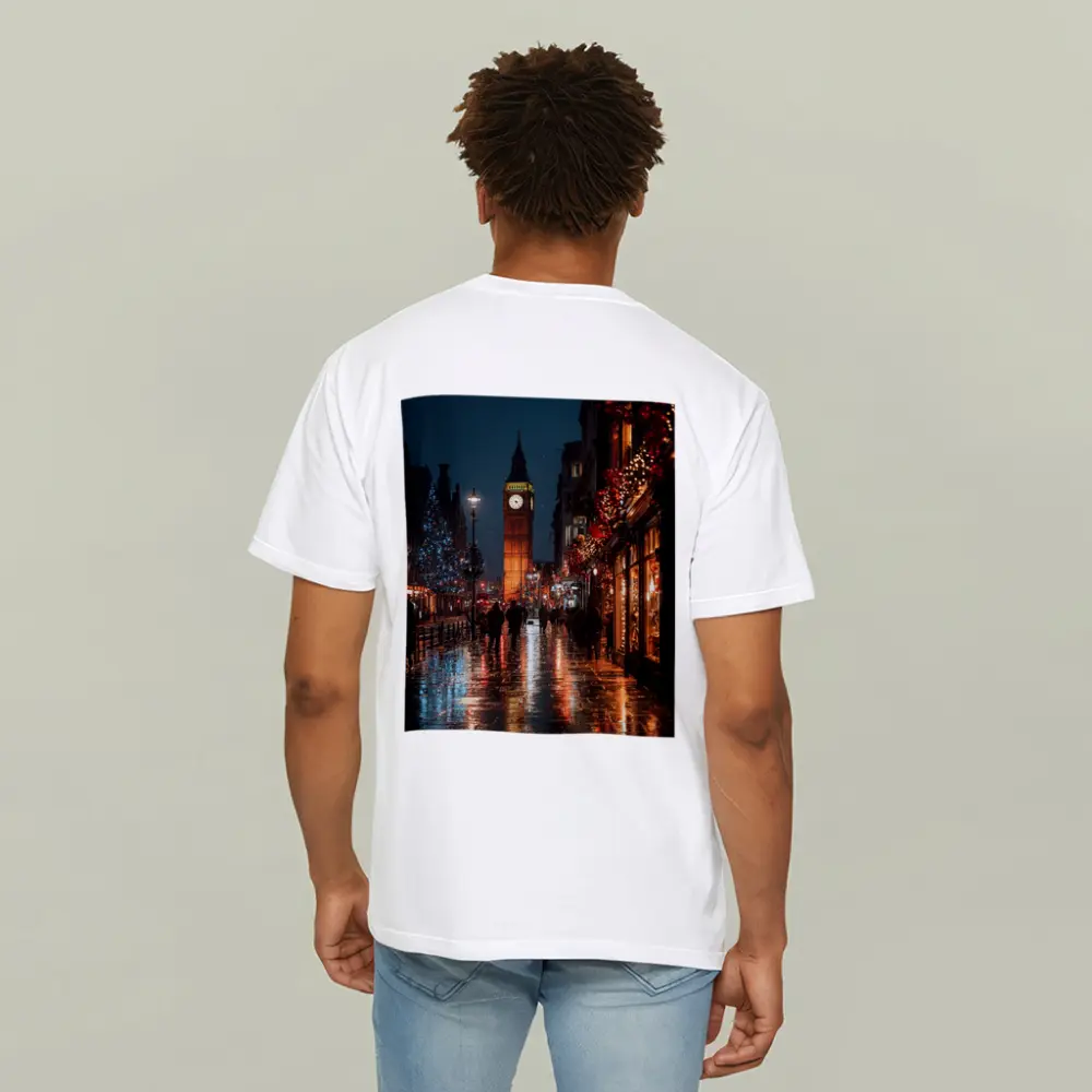 Big Ben London Christmas Night Rainy Street – T-Shirts