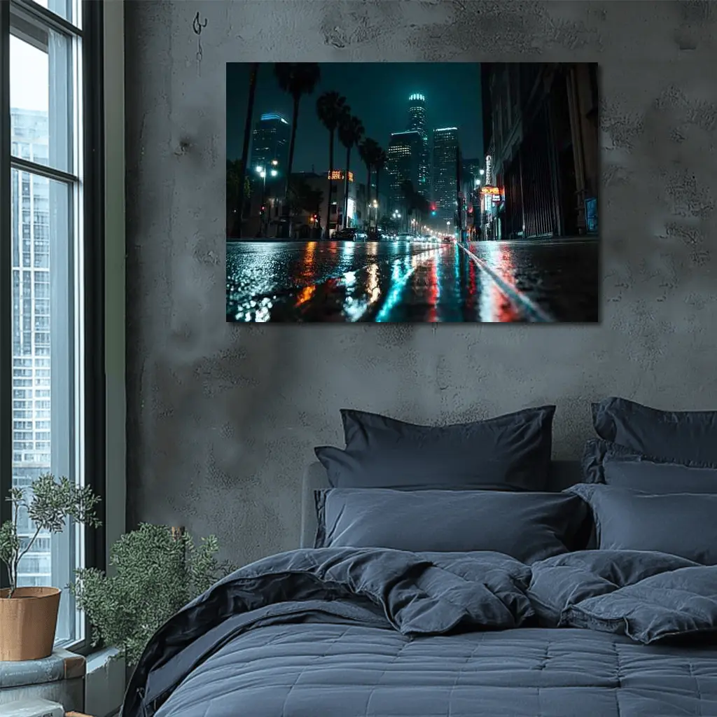 Los Angeles Downtown Rainy Night Street – Wall Art