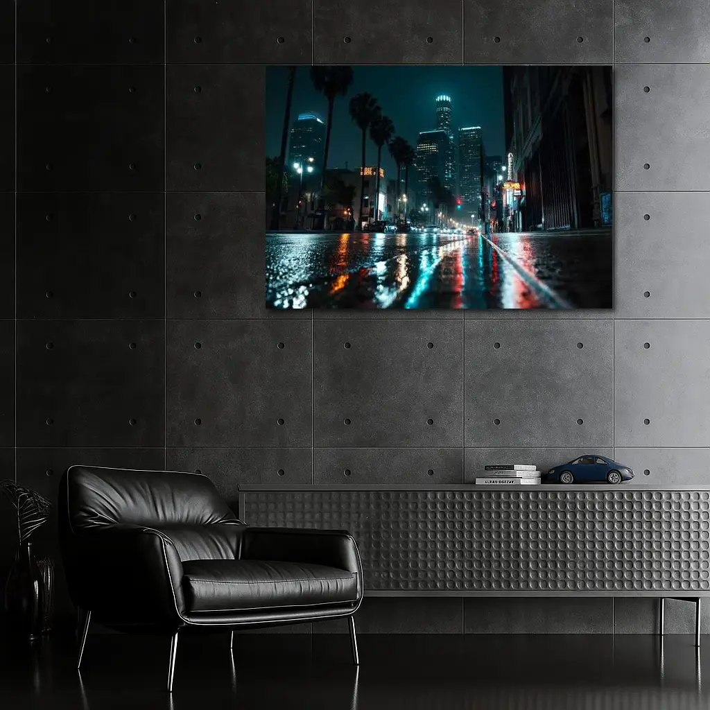 Los Angeles Downtown Rainy Night Street – Wall Art