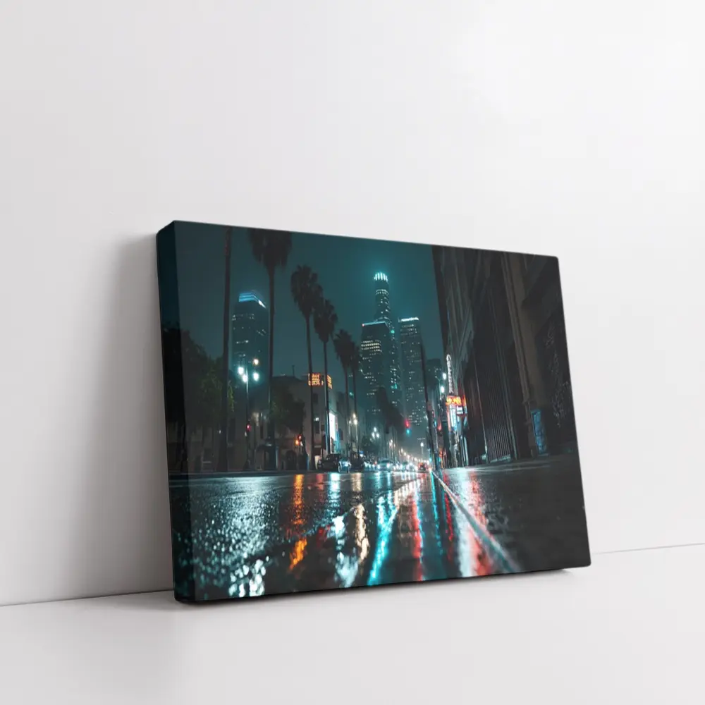 Los Angeles Downtown Rainy Night Street – Wall Art