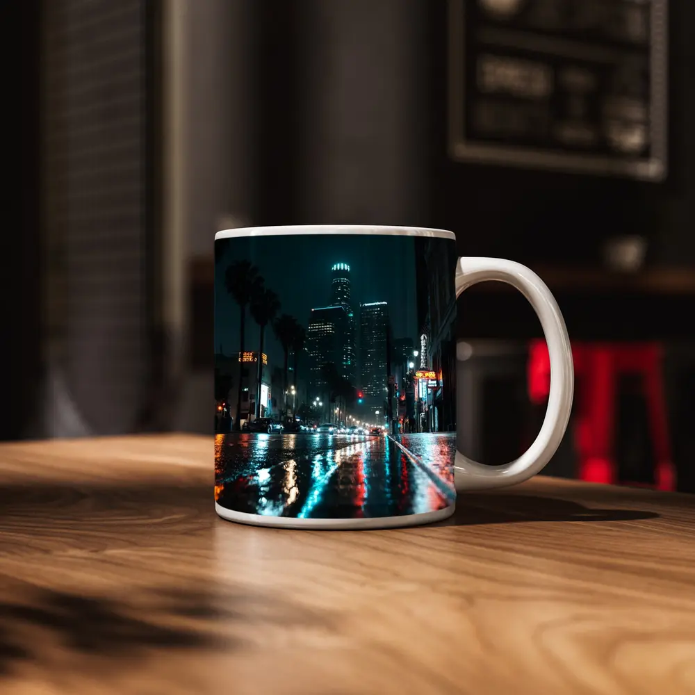 Los Angeles Downtown Rainy Night Street – Mugs