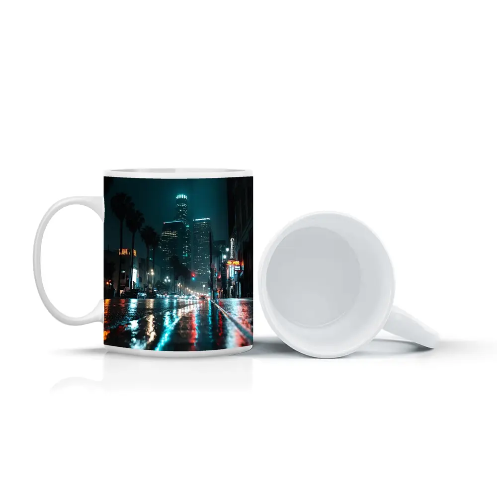 Los Angeles Downtown Rainy Night Street – Mugs