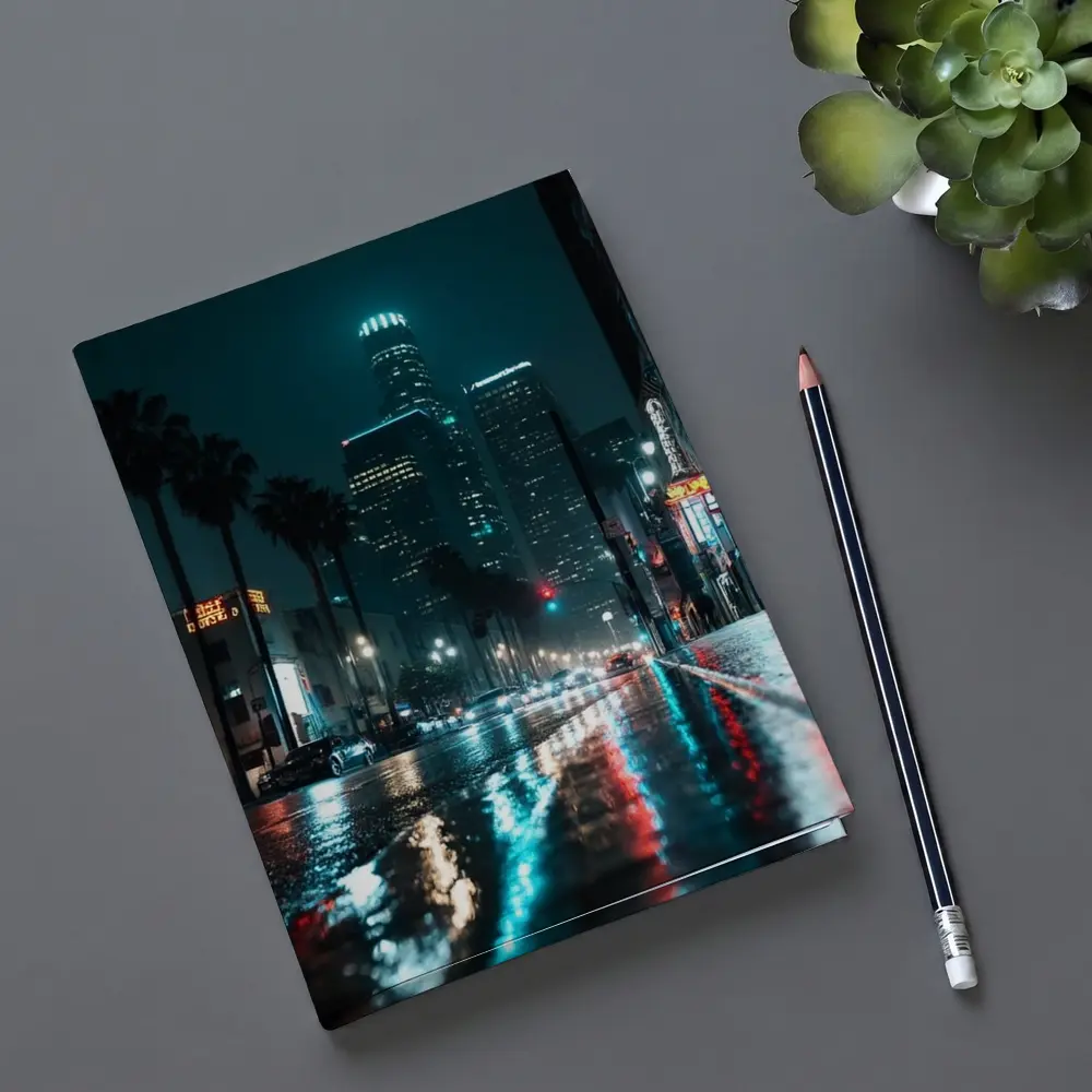Los Angeles Downtown Rainy Night Street – Notebooks