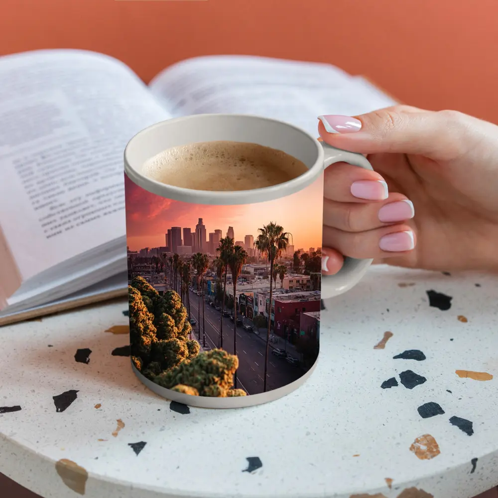 Los Angeles Downtown Skyline Sunset Palm Trees – Mugs