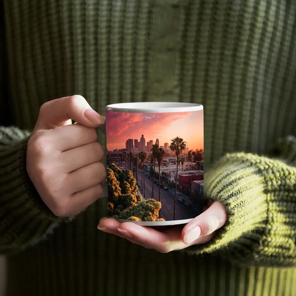 Los Angeles Downtown Skyline Sunset Palm Trees – Mugs