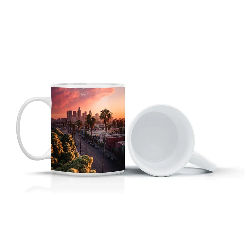 Los Angeles Downtown Skyline Sunset Palm Trees – Mugs
