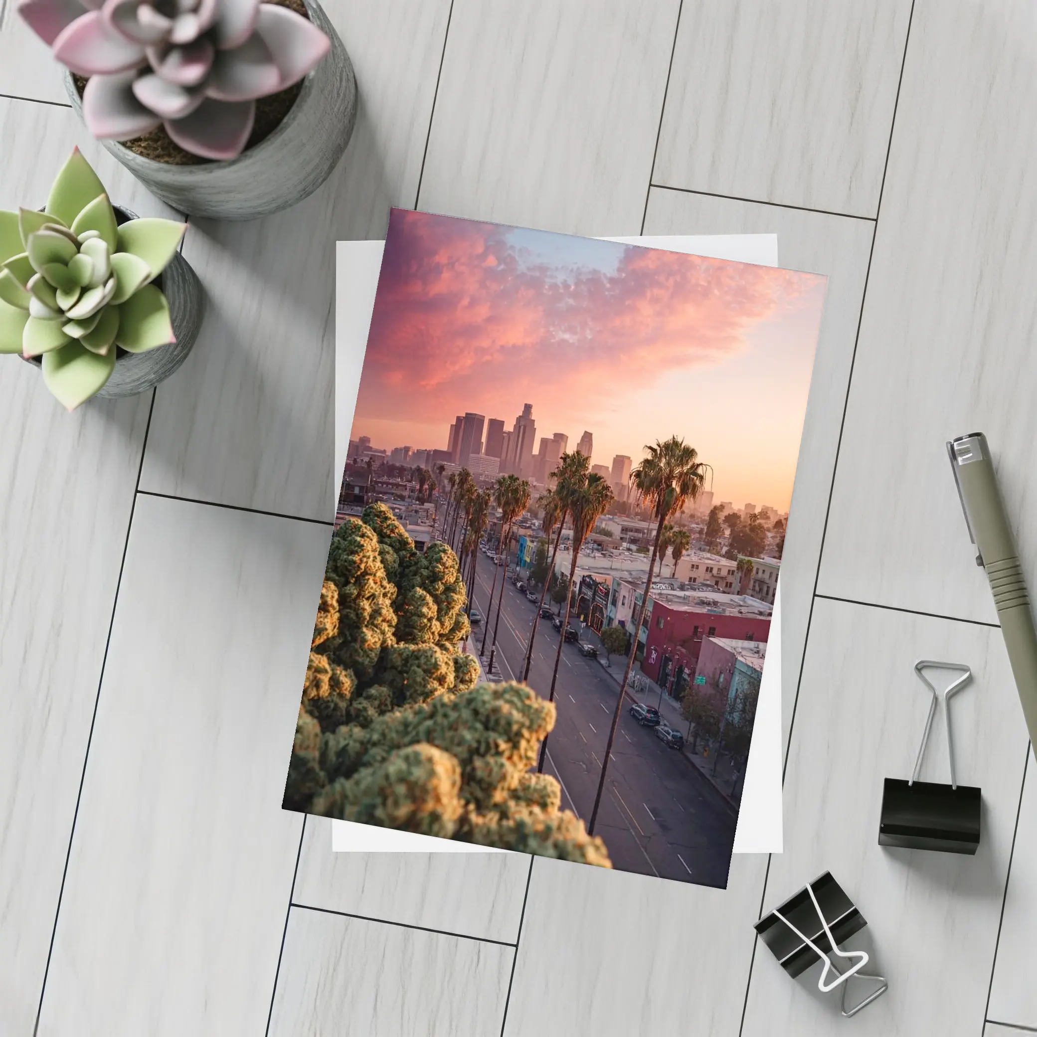 Los Angeles Downtown Skyline Sunset Palm Trees – Postcards