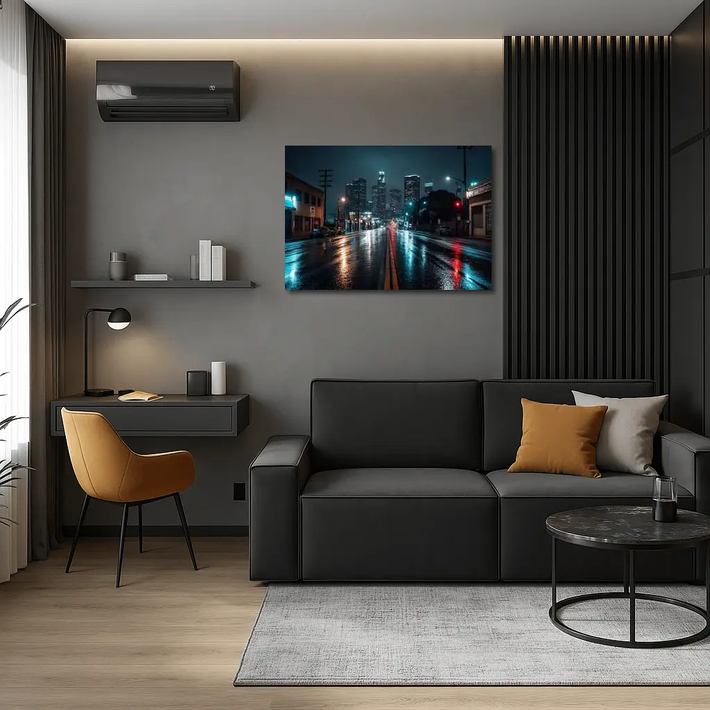 Rainy Night Los Angeles Downtown City Street – Wall Art