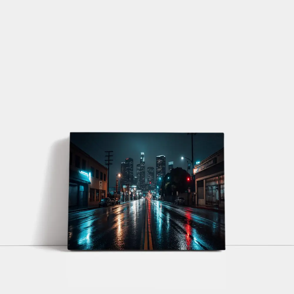 Rainy Night Los Angeles Downtown City Street – Wall Art