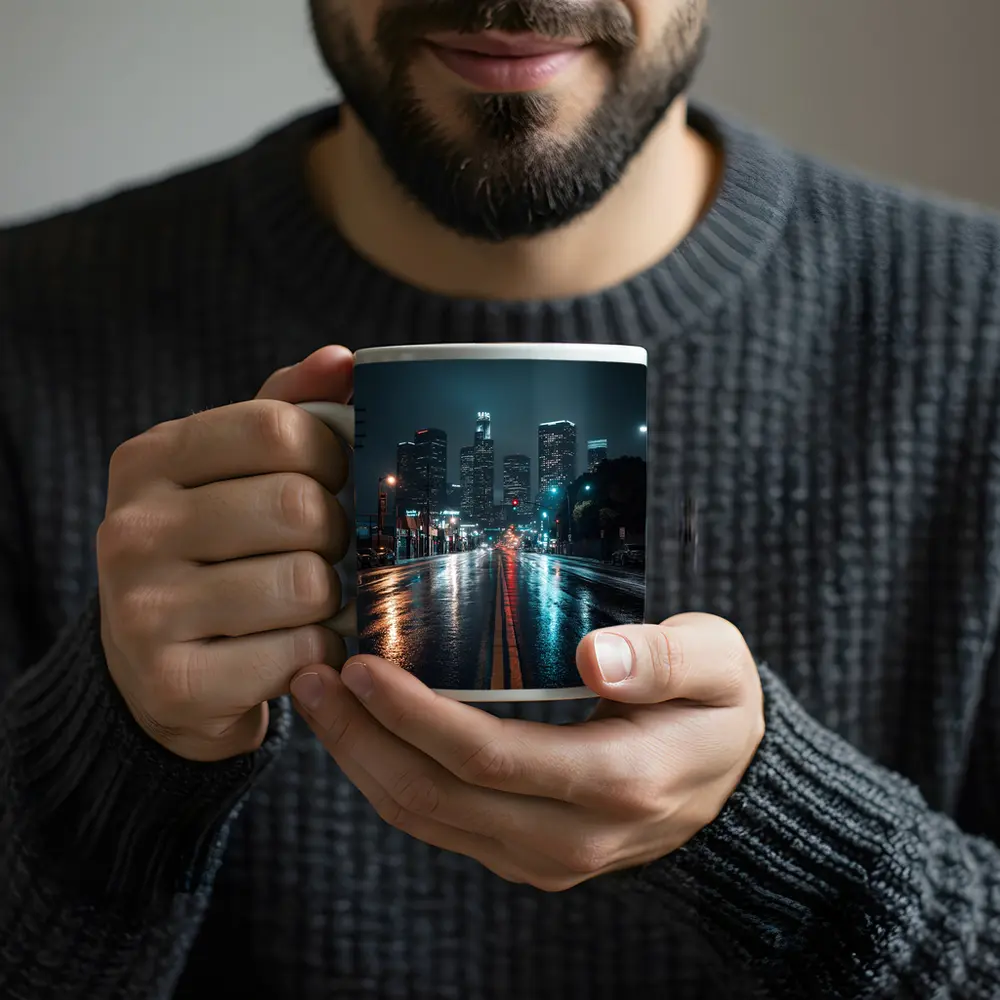 Rainy Night Los Angeles Downtown City Street – Mugs