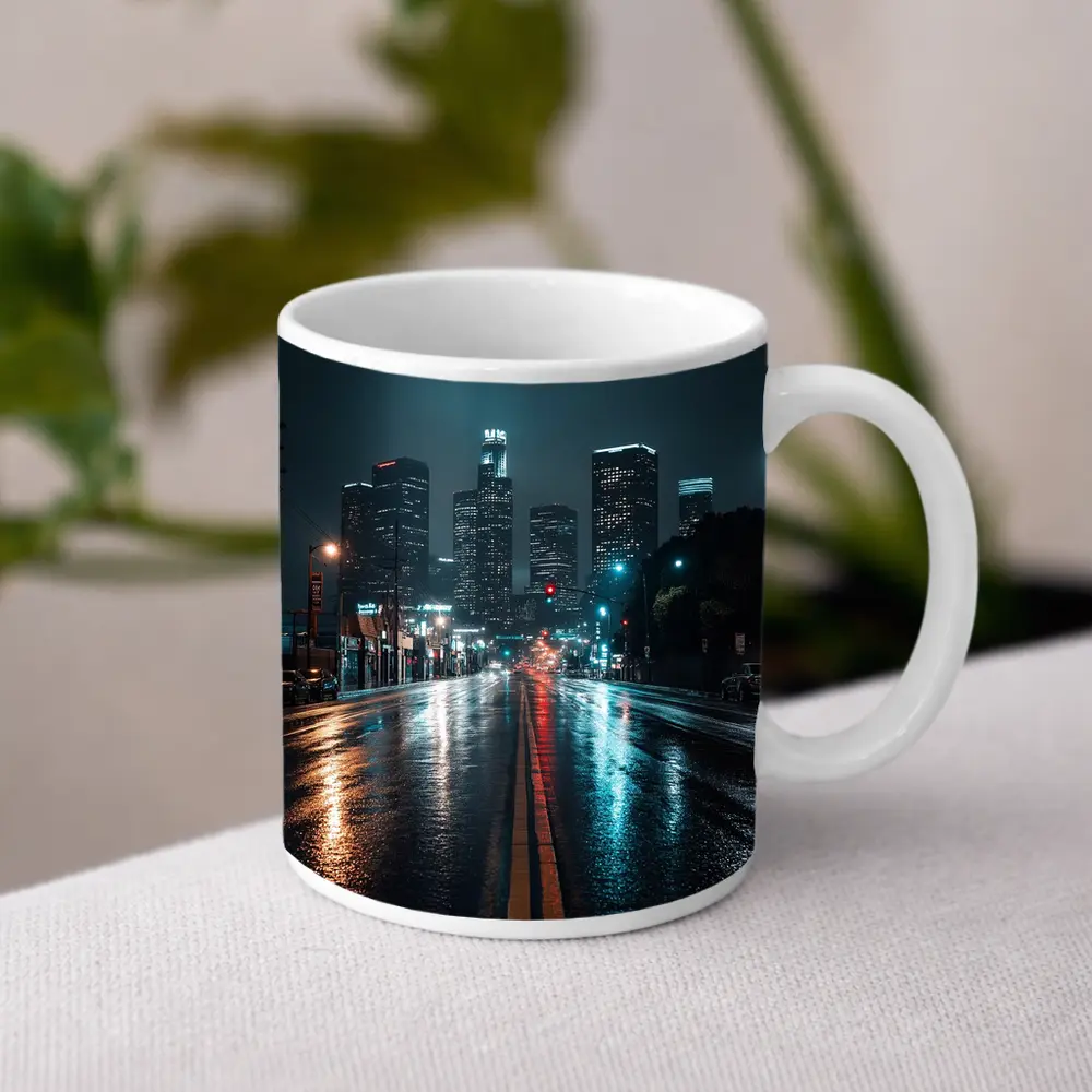 Rainy Night Los Angeles Downtown City Street – Mugs