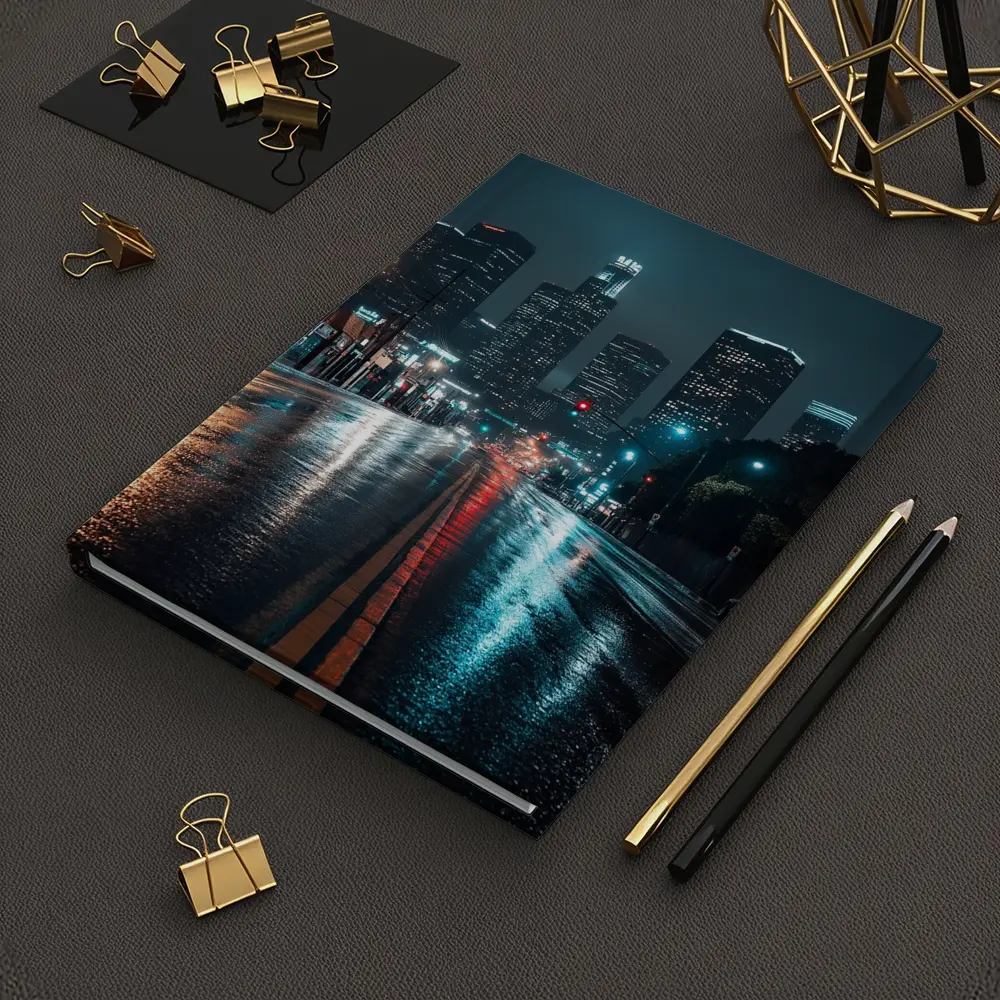 Rainy Night Los Angeles Downtown City Street – Notebooks