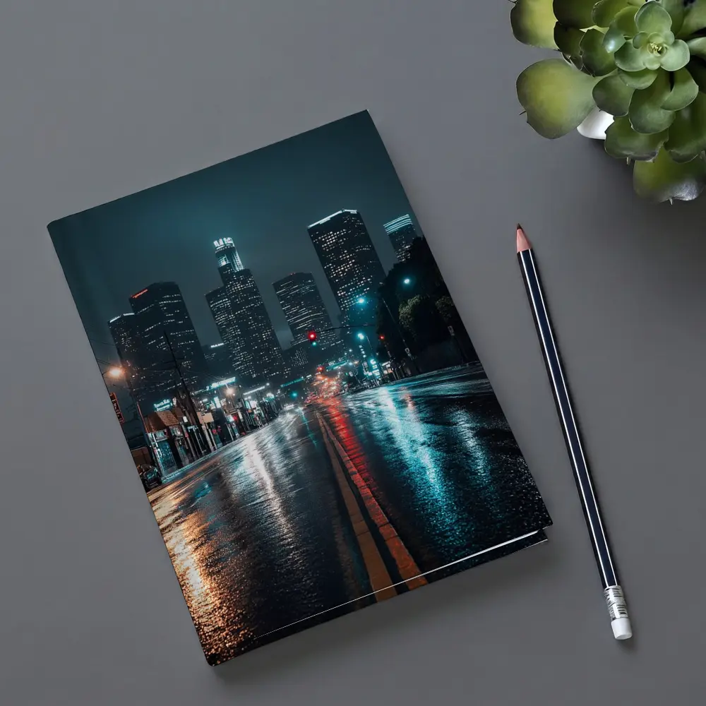 Rainy Night Los Angeles Downtown City Street – Notebooks