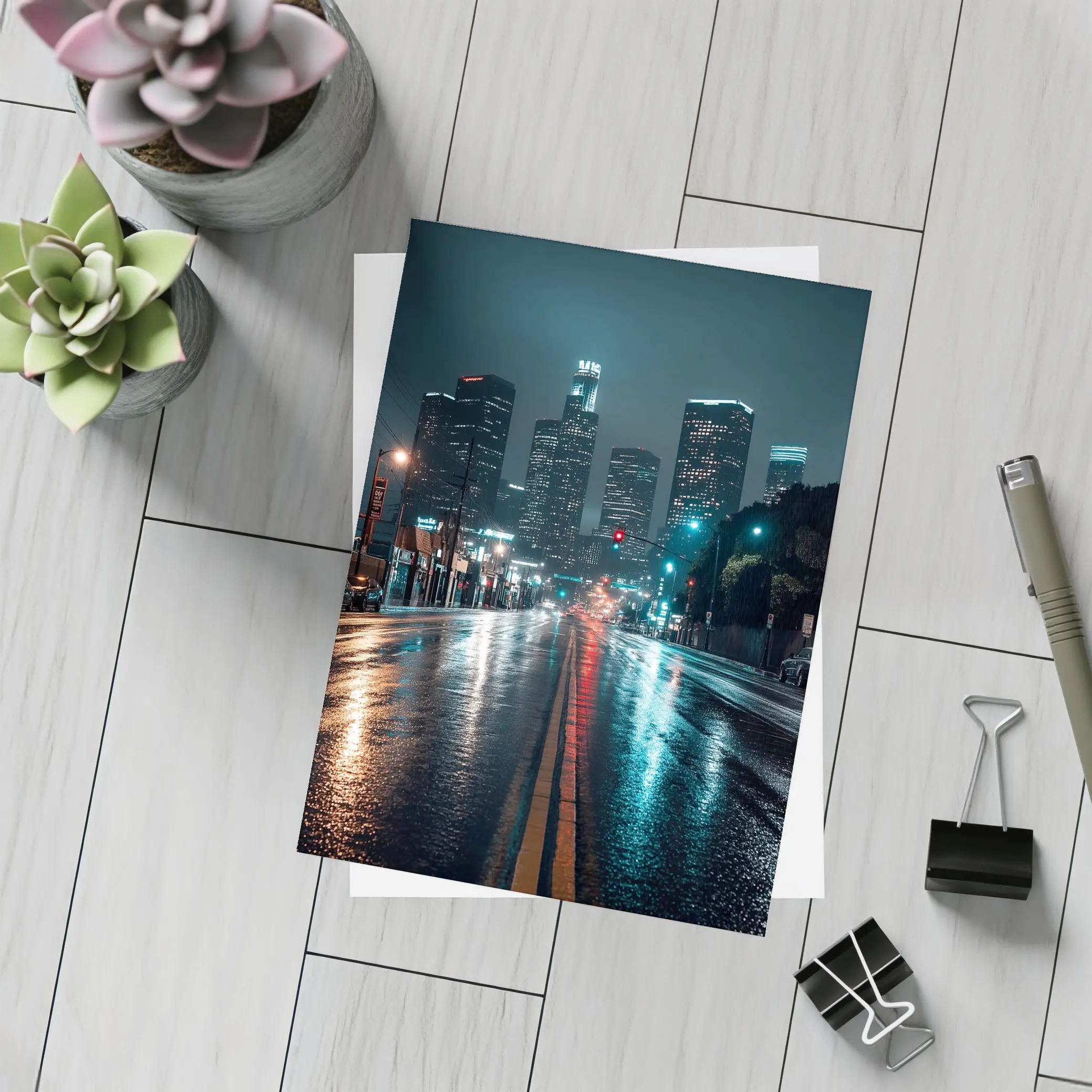 Rainy Night Los Angeles Downtown City Street – Postcards