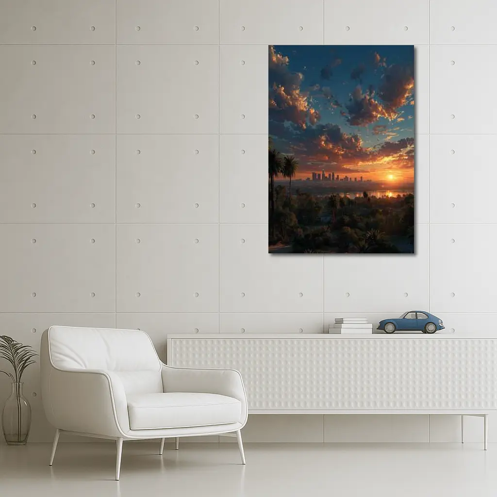 Los Angeles Sunset Skyline Palm Trees View – Wall Art