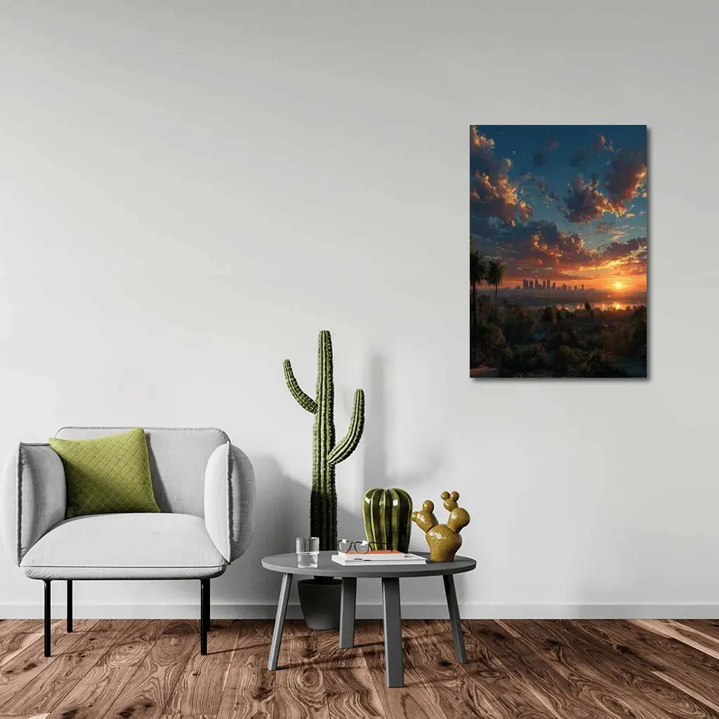 Los Angeles Sunset Skyline Palm Trees View – Wall Art