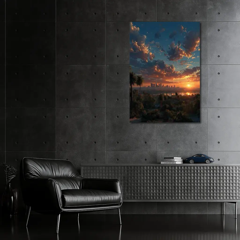 Los Angeles Sunset Skyline Palm Trees View – Wall Art