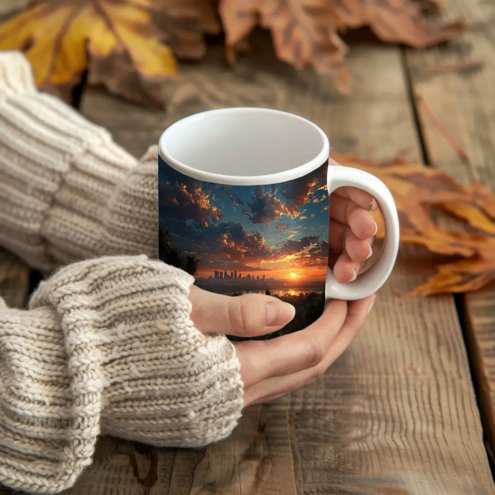 Los Angeles Sunset Skyline Palm Trees View – Mugs