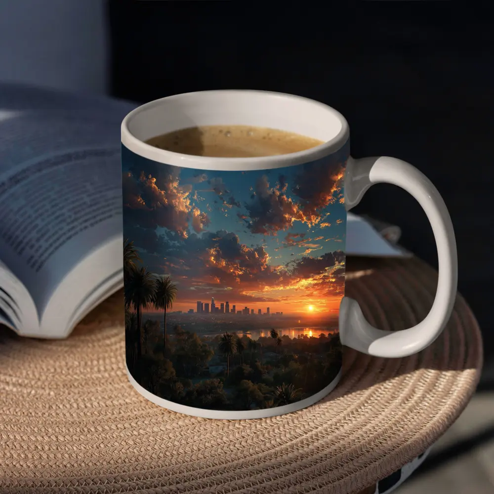 Los Angeles Sunset Skyline Palm Trees View – Mugs