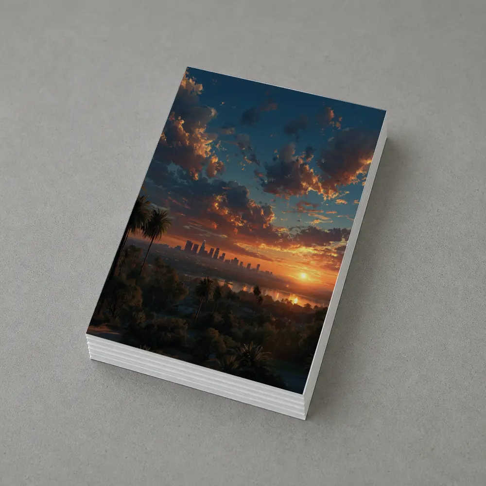 Los Angeles Sunset Skyline Palm Trees View – Postcards