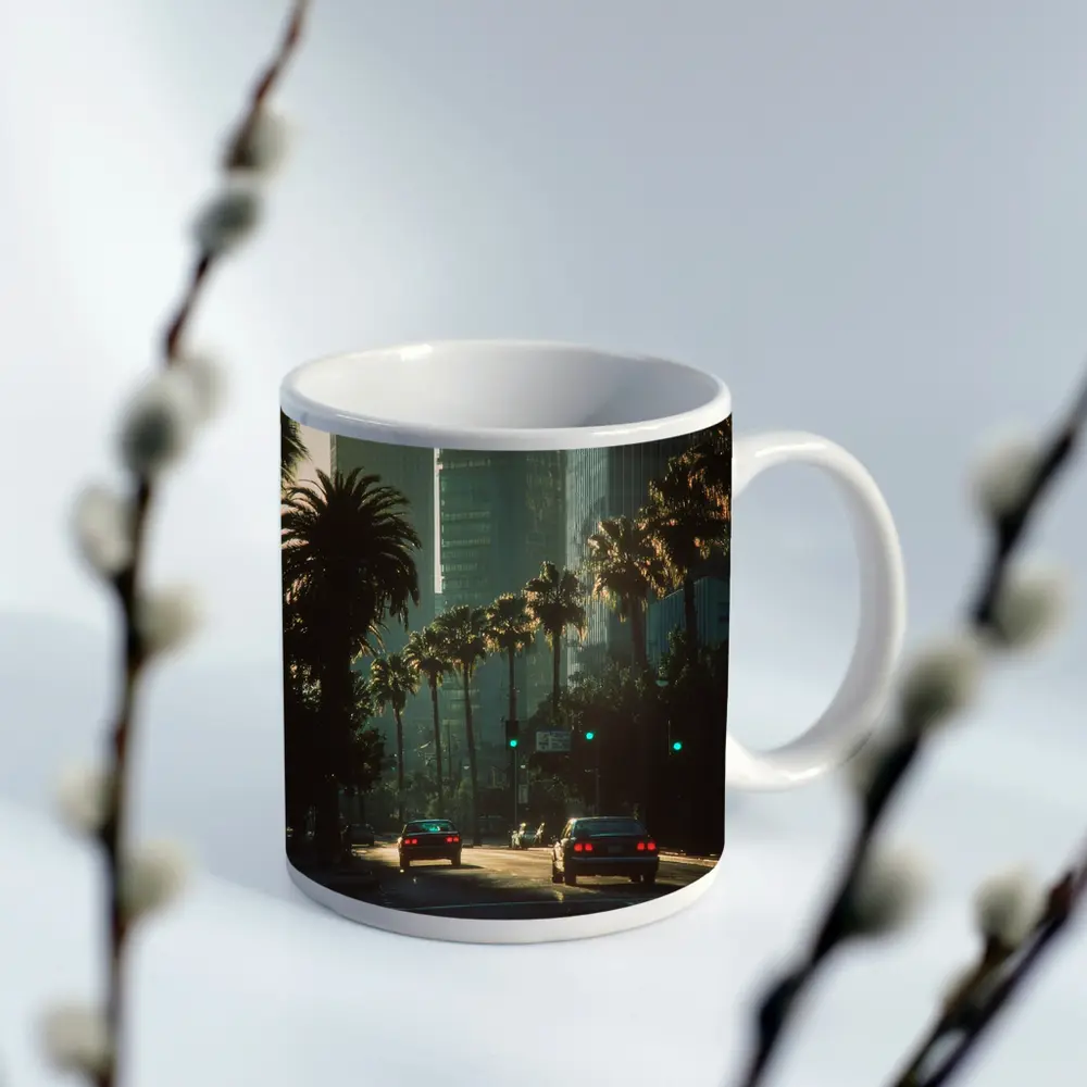 Los Angeles Downtown Palm Trees Street Scene – Mugs