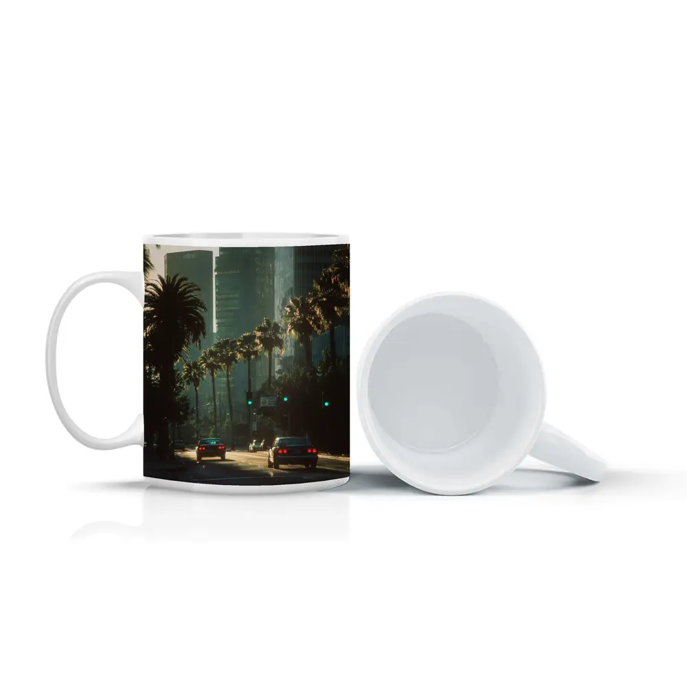 Los Angeles Downtown Palm Trees Street Scene – Mugs