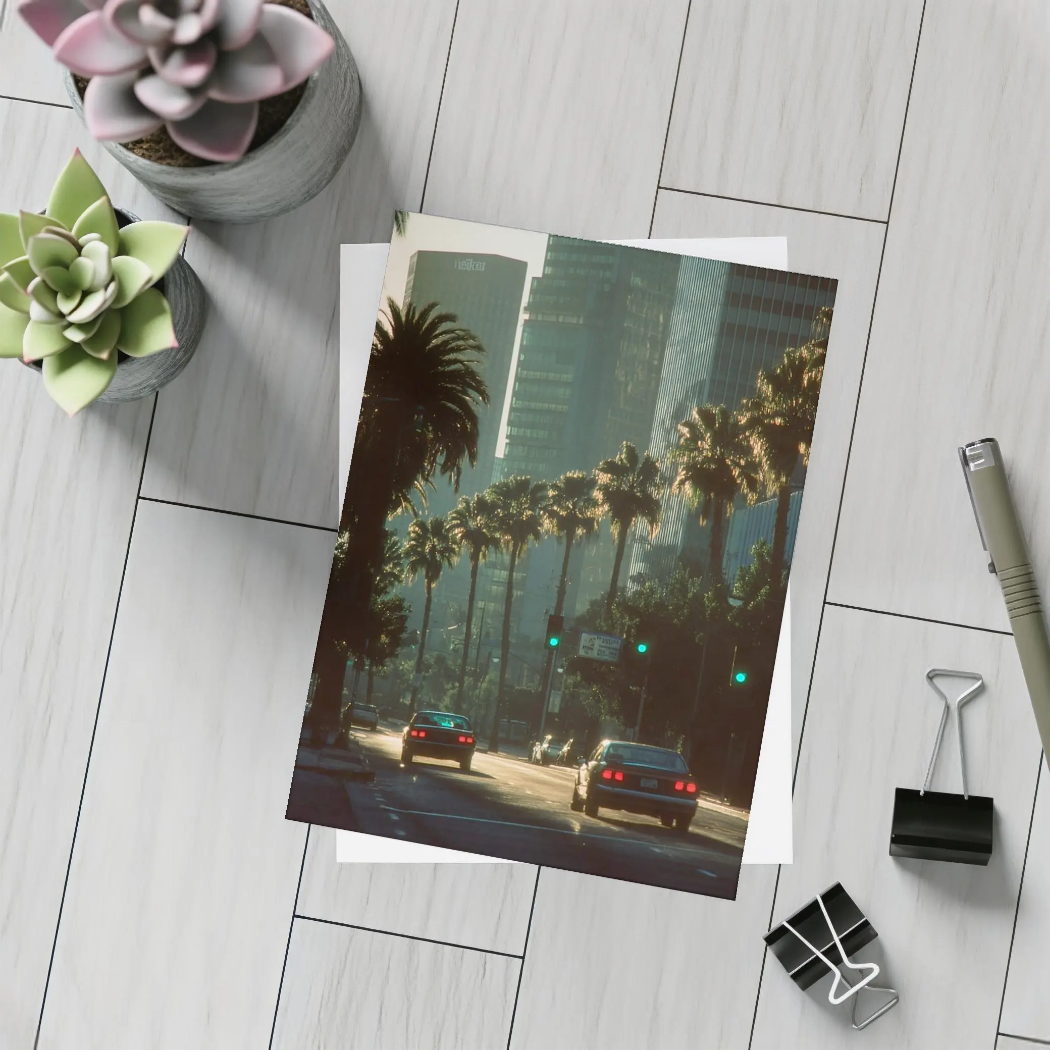 Los Angeles Downtown Palm Trees Street Scene – Postcards