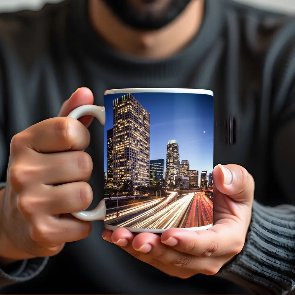 Los Angeles Downtown Skyline Highway Light Trails – Mugs