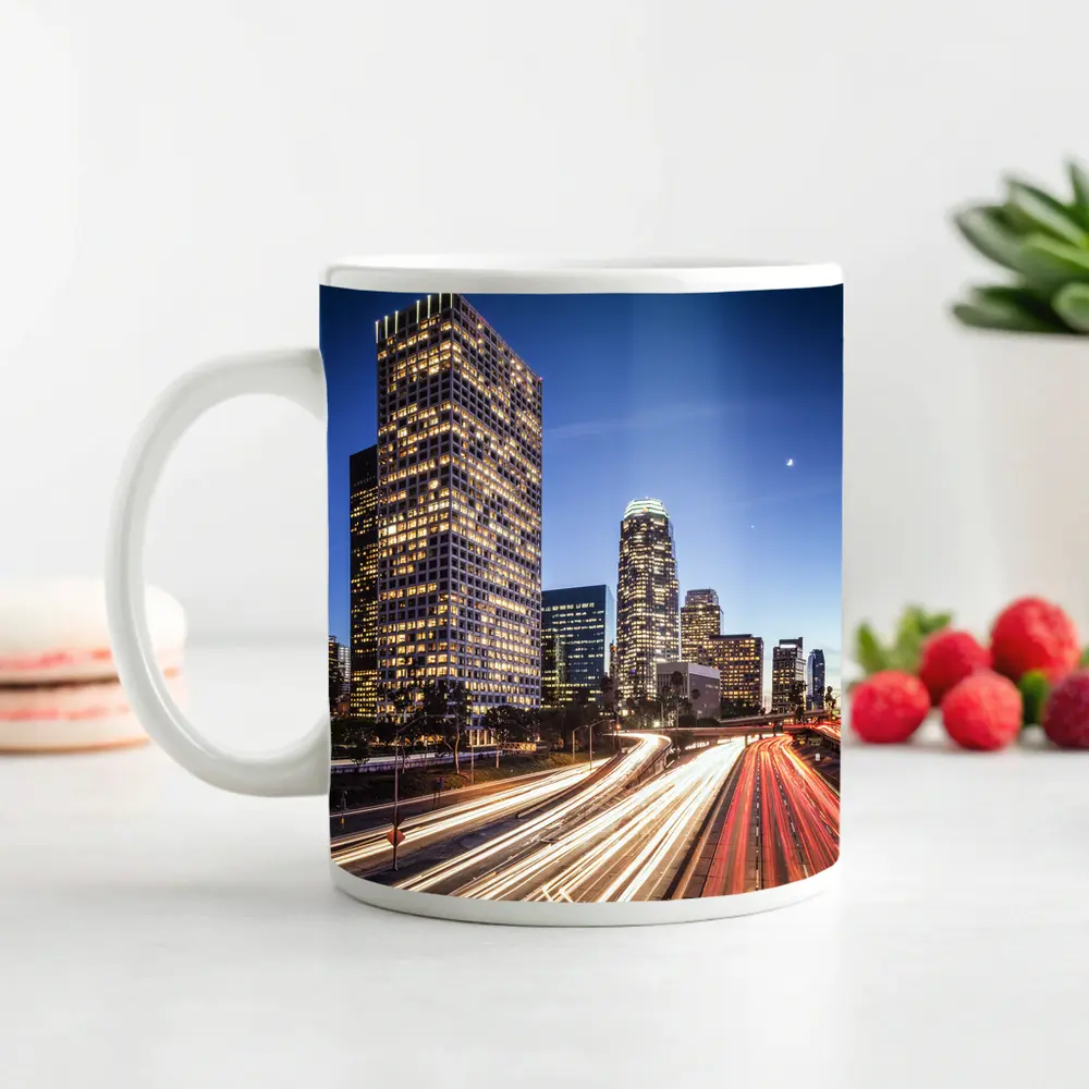 Los Angeles Downtown Skyline Highway Light Trails – Mugs