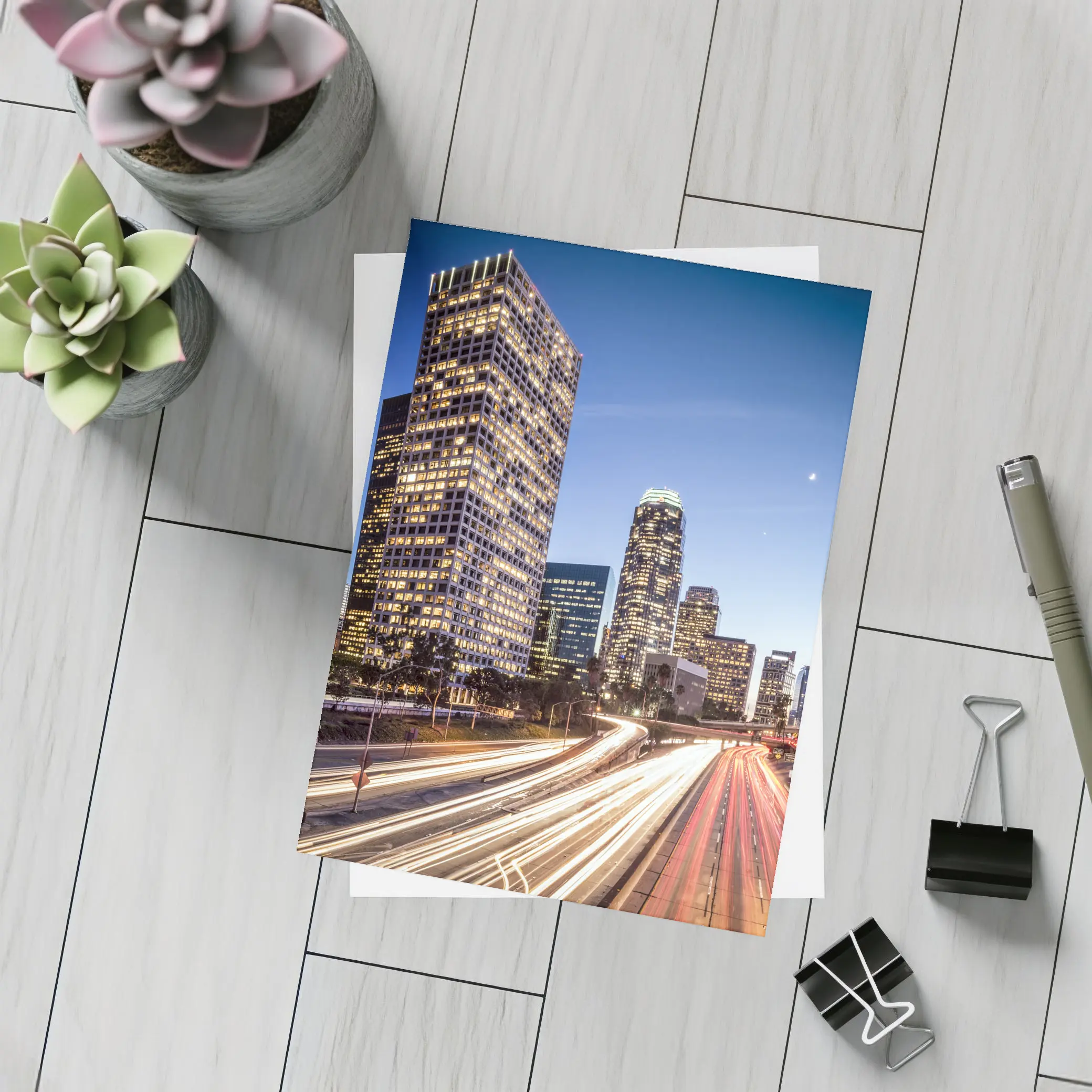 Los Angeles Downtown Skyline Highway Light Trails – Postcards