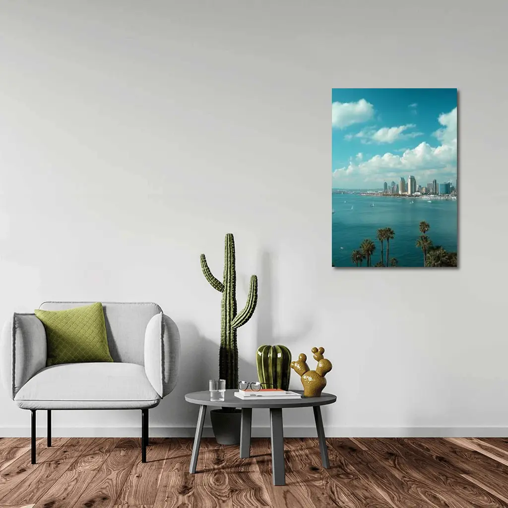 San Diego Bay Skyline Palm Trees Blue Sky – Wall Art
