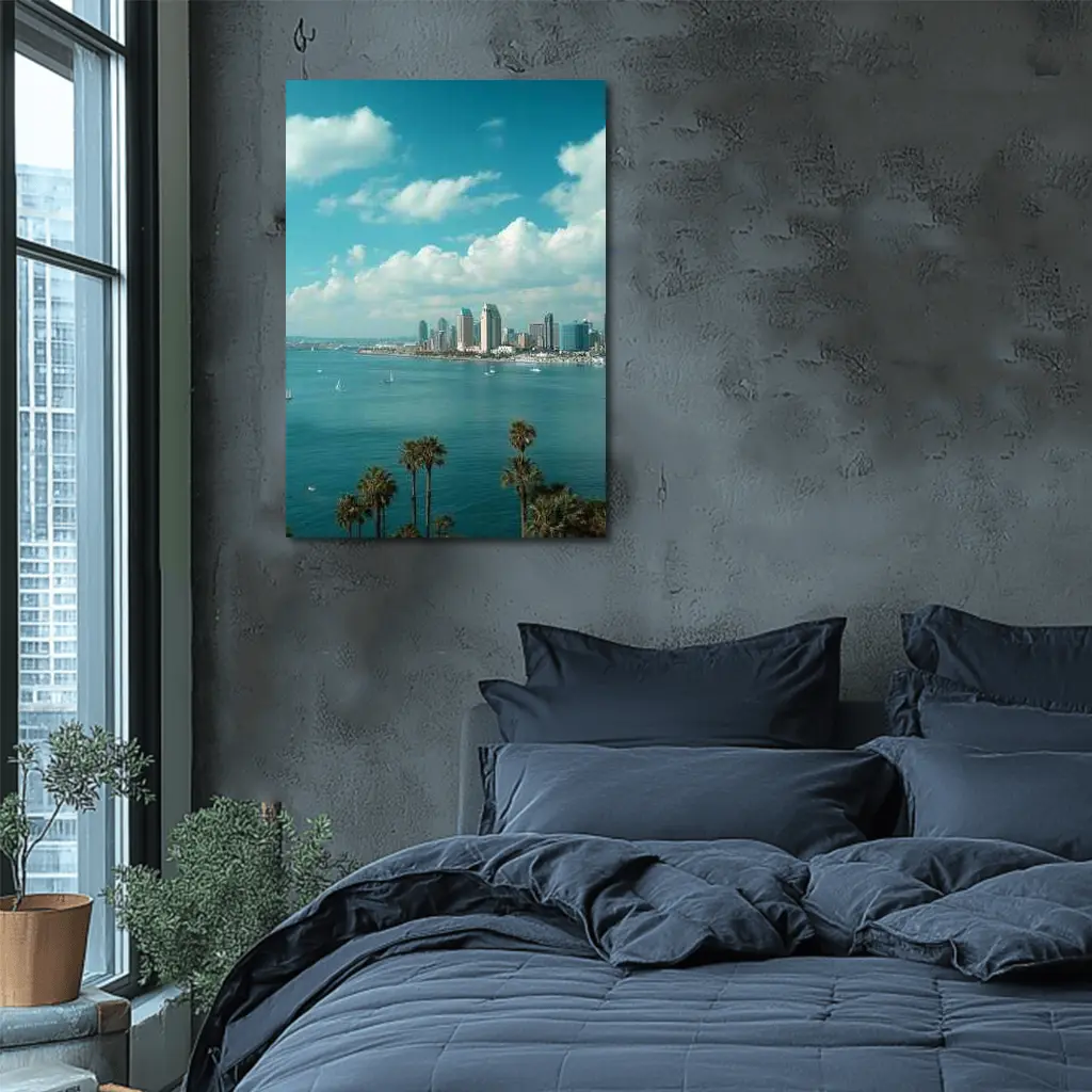 San Diego Bay Skyline Palm Trees Blue Sky – Wall Art