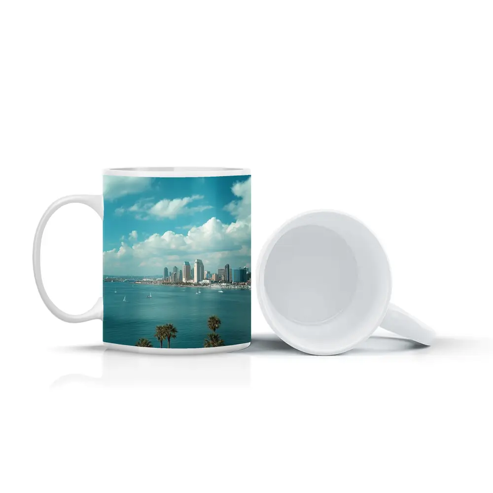 San Diego Bay Skyline Palm Trees Blue Sky – Mugs