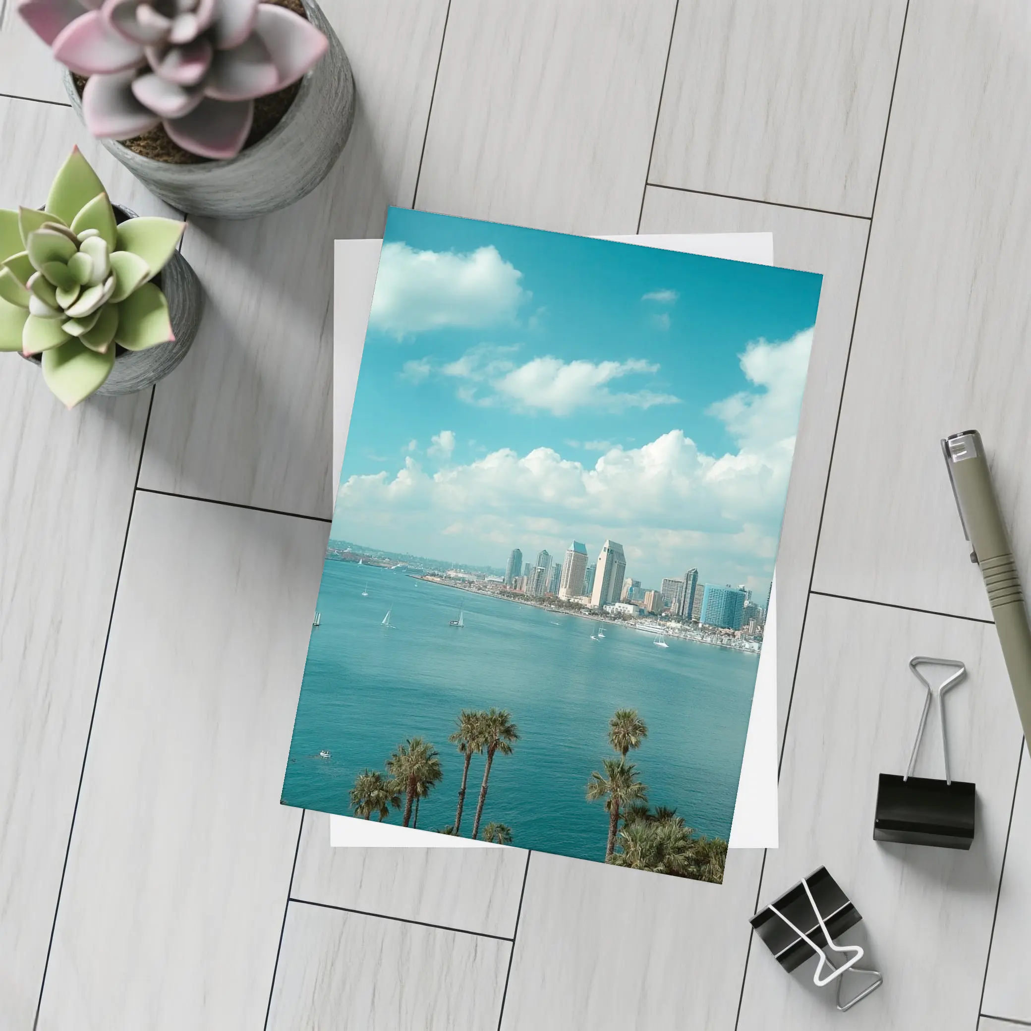 San Diego Bay Skyline Palm Trees Blue Sky – Postcards