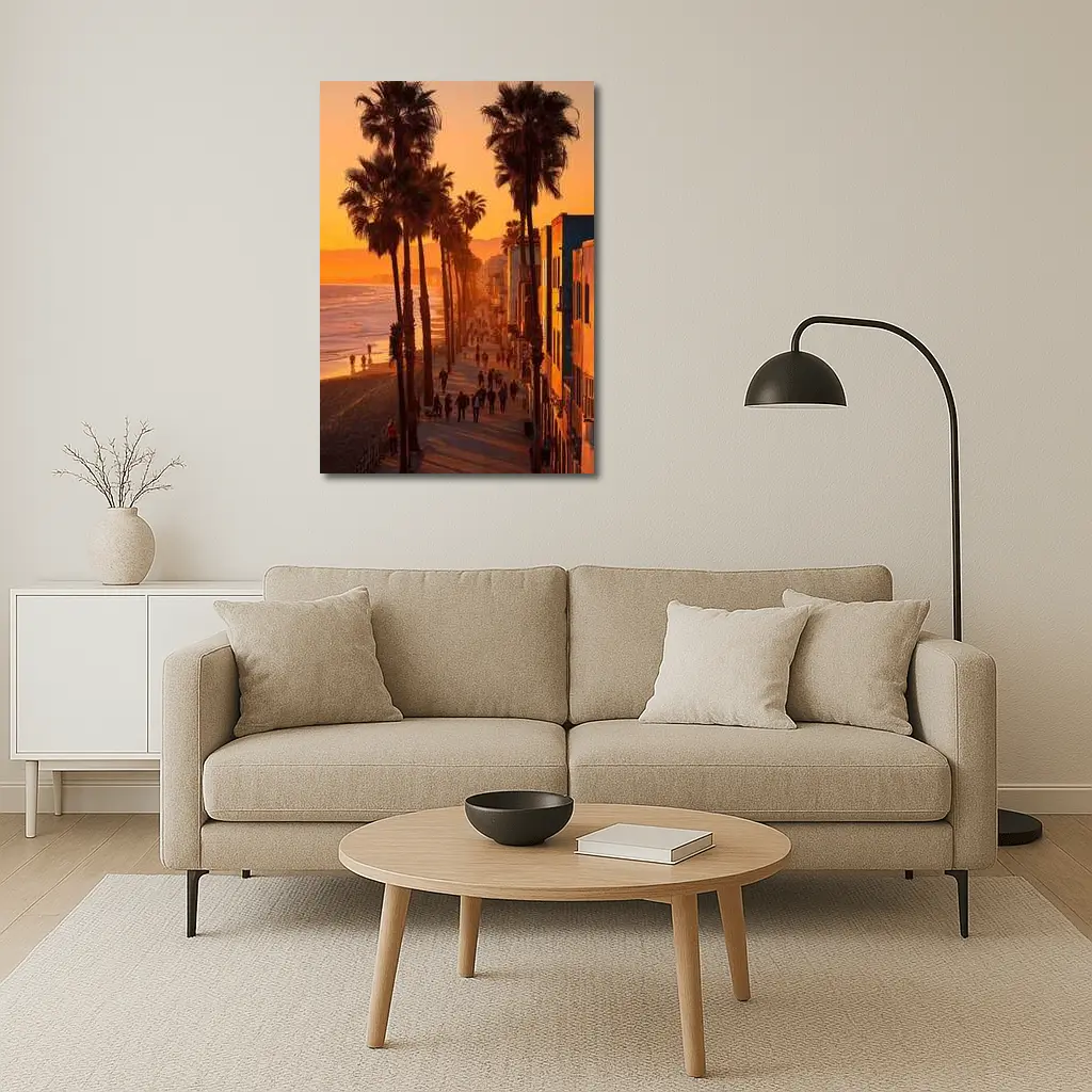 Venice Beach Boardwalk Golden Sunset Palm Trees – Wall Art