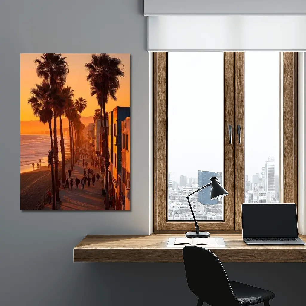 Venice Beach Boardwalk Golden Sunset Palm Trees – Wall Art