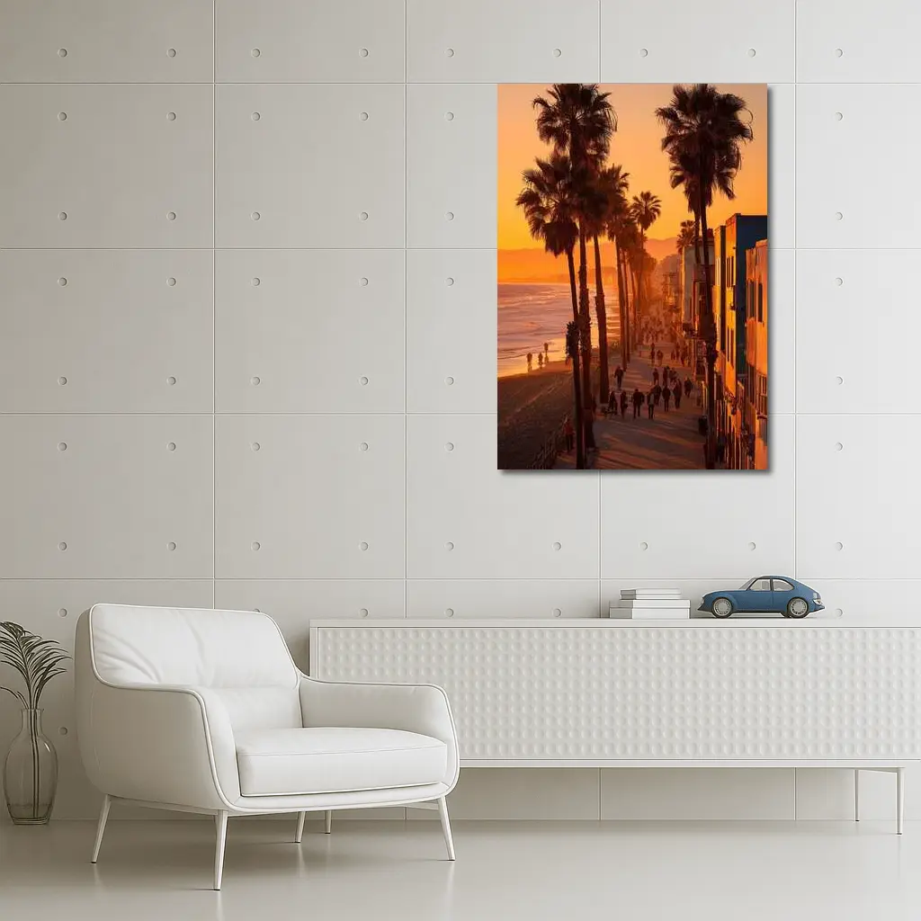 Venice Beach Boardwalk Golden Sunset Palm Trees – Wall Art