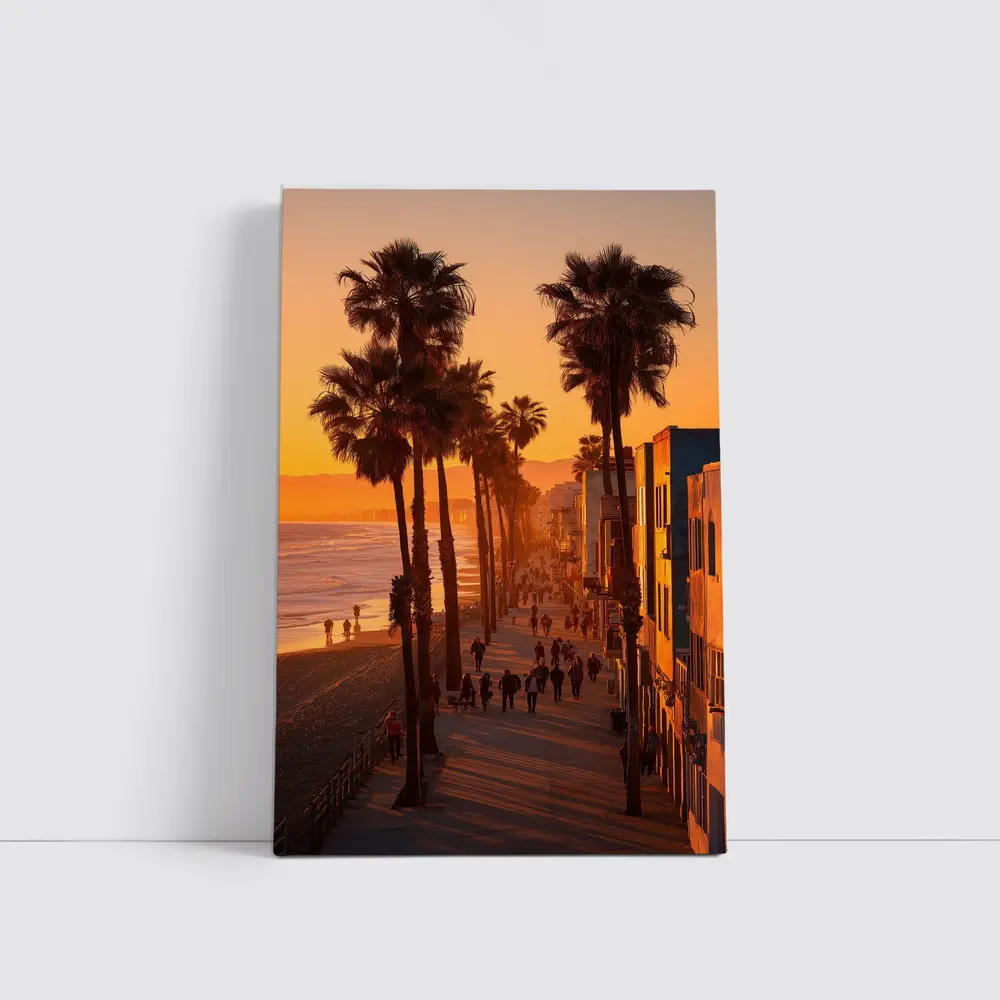 Venice Beach Boardwalk Golden Sunset Palm Trees – Wall Art