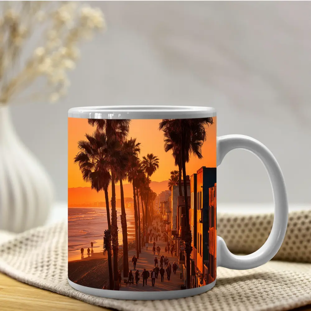 Venice Beach Boardwalk Golden Sunset Palm Trees – Mugs