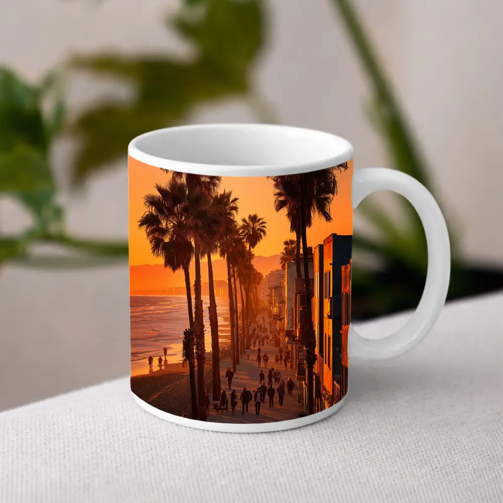 Venice Beach Boardwalk Golden Sunset Palm Trees – Mugs