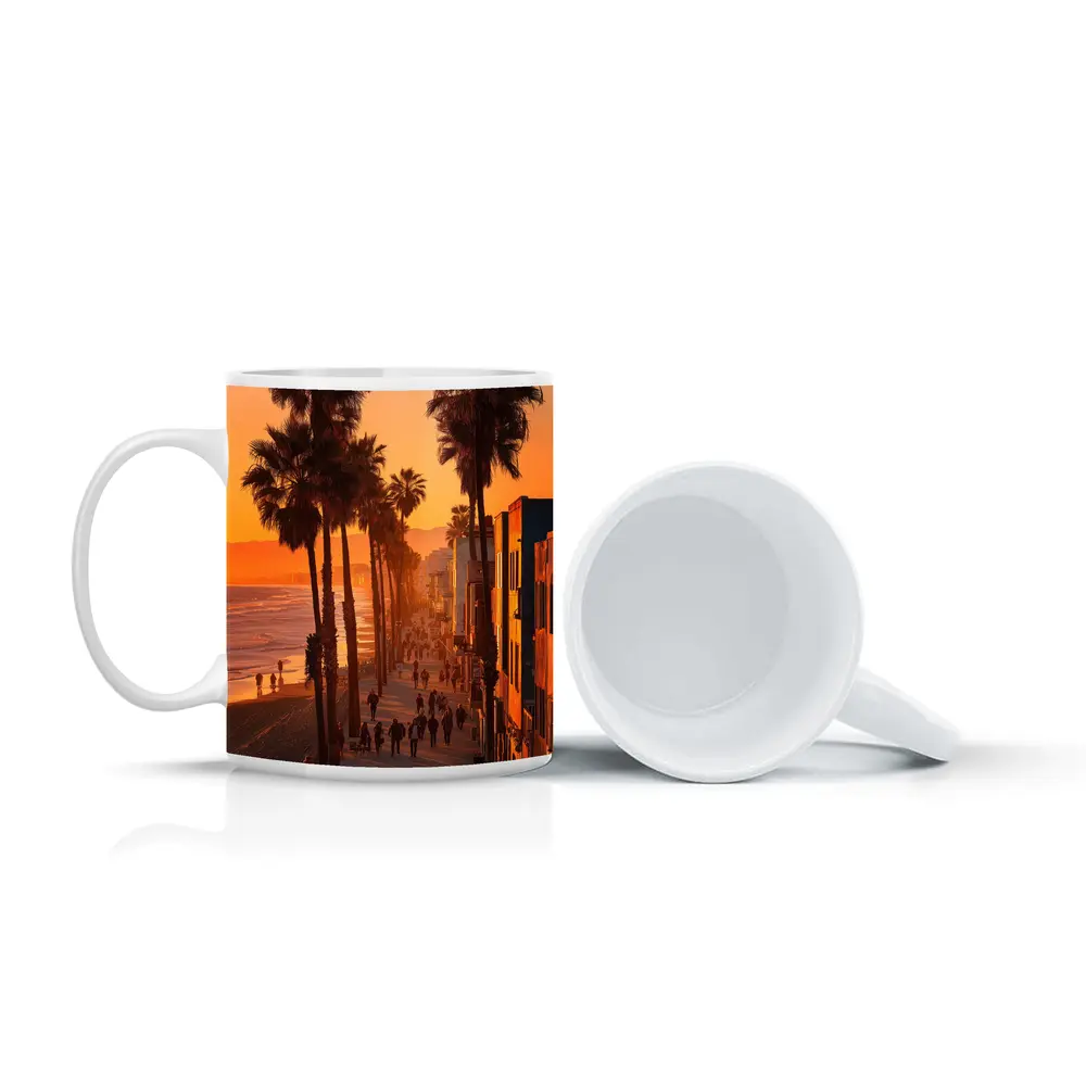Venice Beach Boardwalk Golden Sunset Palm Trees – Mugs