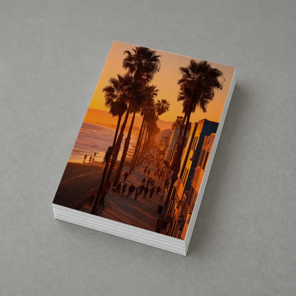 Venice Beach Boardwalk Golden Sunset Palm Trees – Postcards