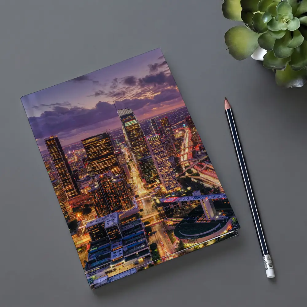 Los Angeles Downtown Skyline Purple Sunset Aerial – Notebooks