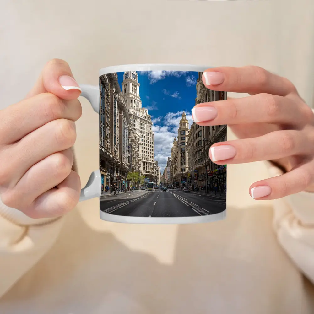 Gran Via Madrid Street Blue Sky – Mugs