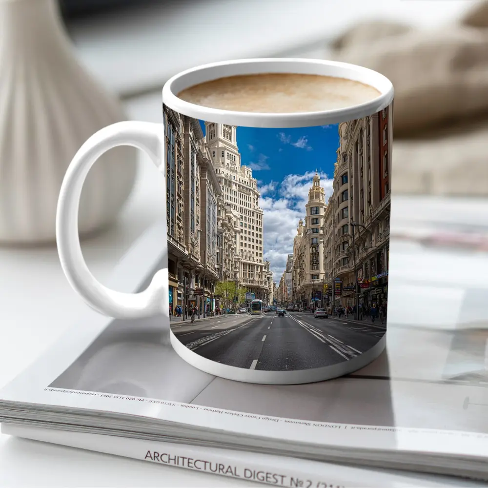 Gran Via Madrid Street Blue Sky – Mugs