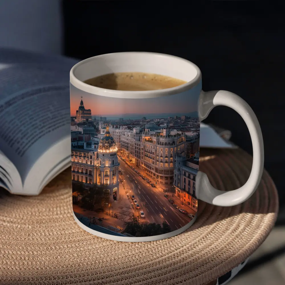 Madrid Gran Via Skyline At Dusk – Mugs