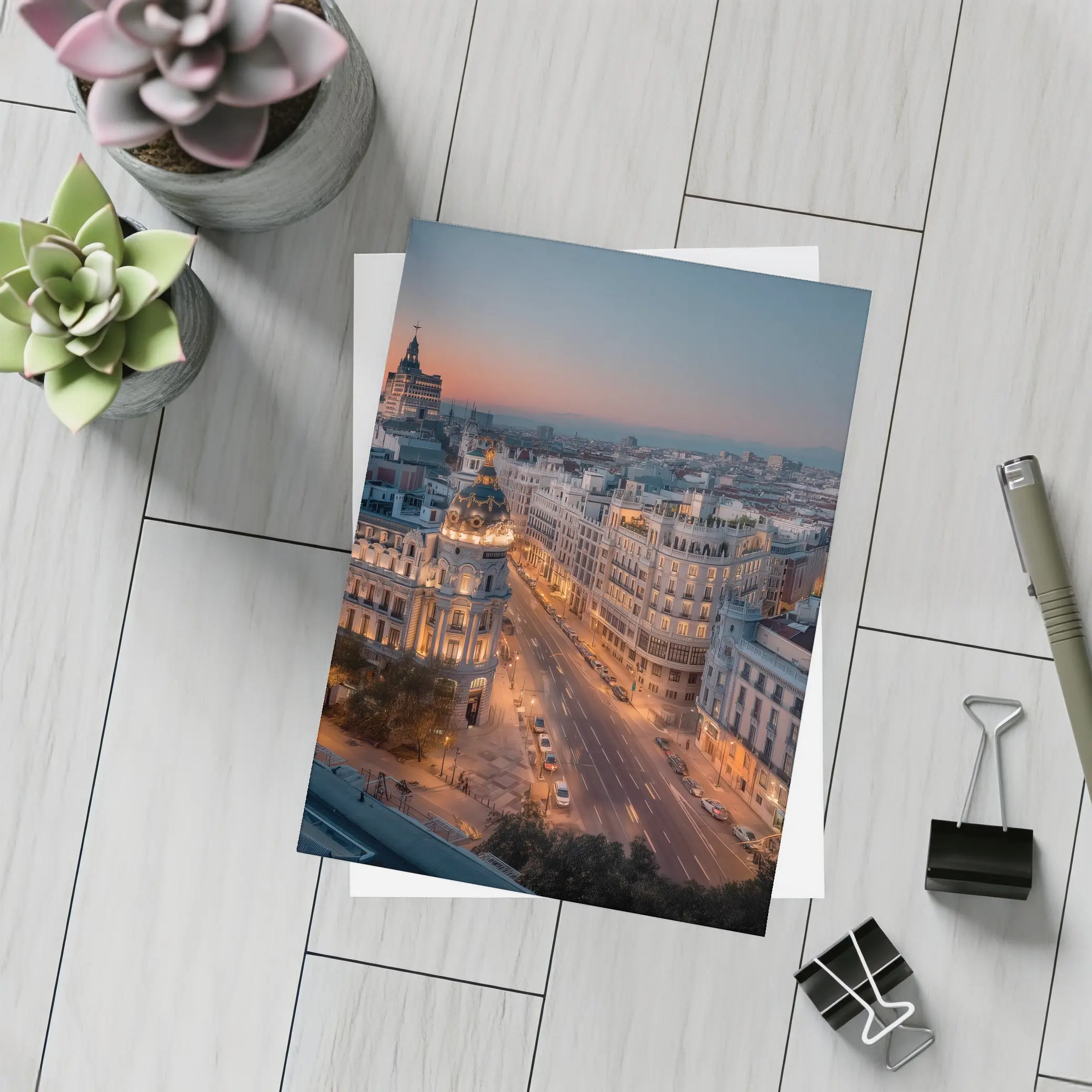 Madrid Gran Via Skyline At Dusk – Postcards